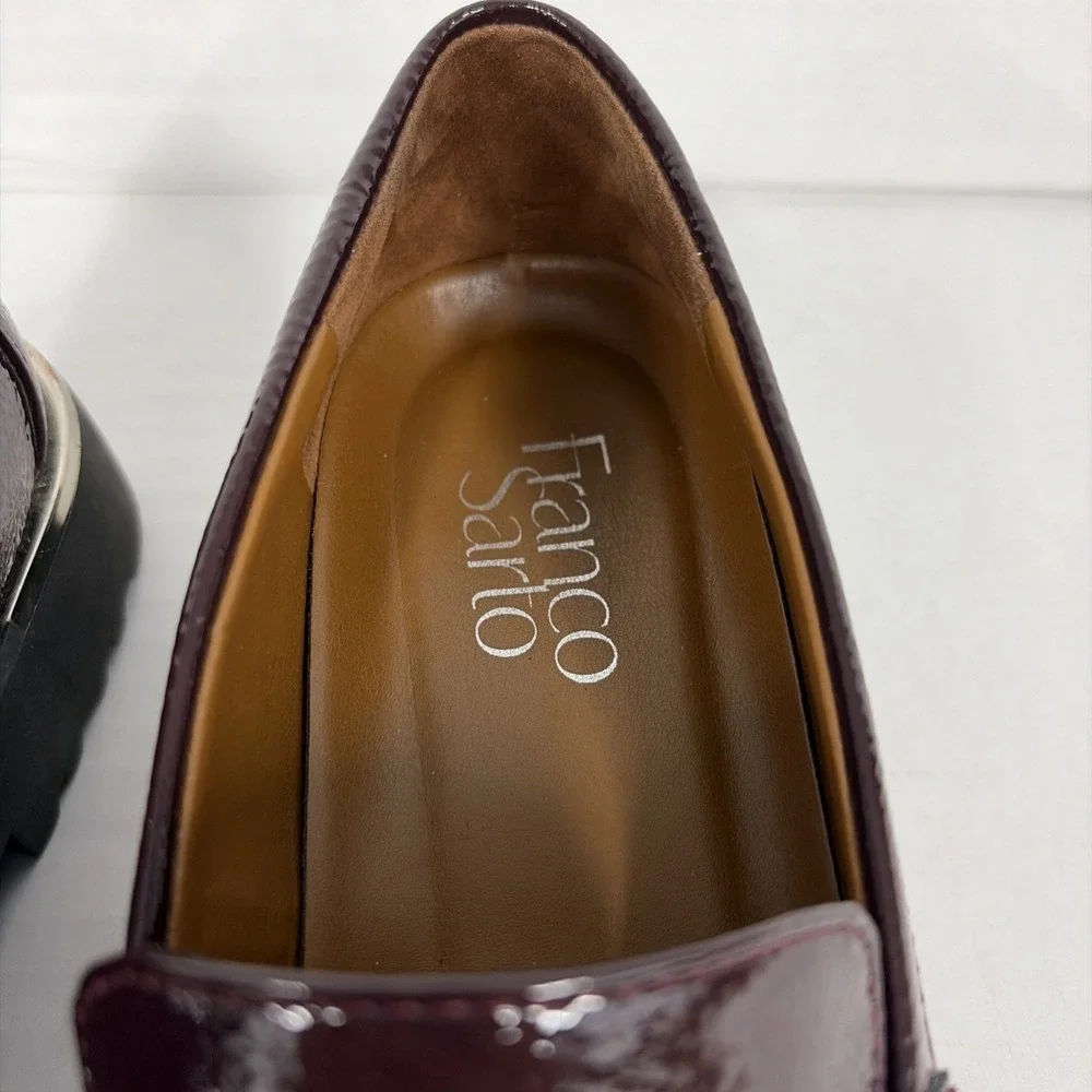 Franco Sarto Carolynn Loafer Womens 6 Burgundy Patent Leather Tassels Low Heel